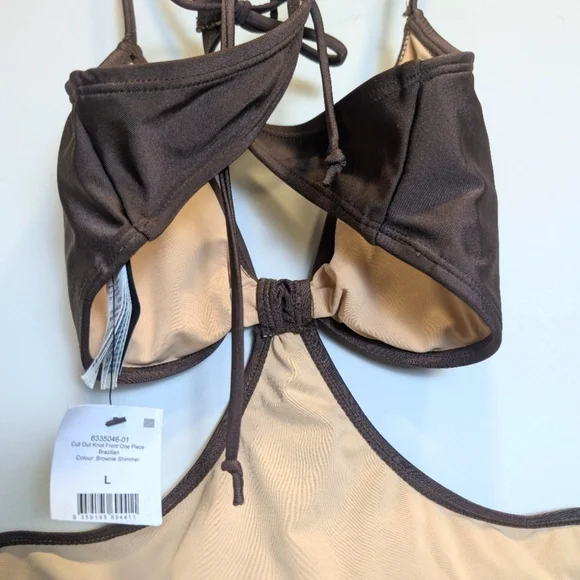 Cotton On Brown Cutout Knot Front Monokini Swimsuit Bathingsuit Size Large - Picture 5 of 8